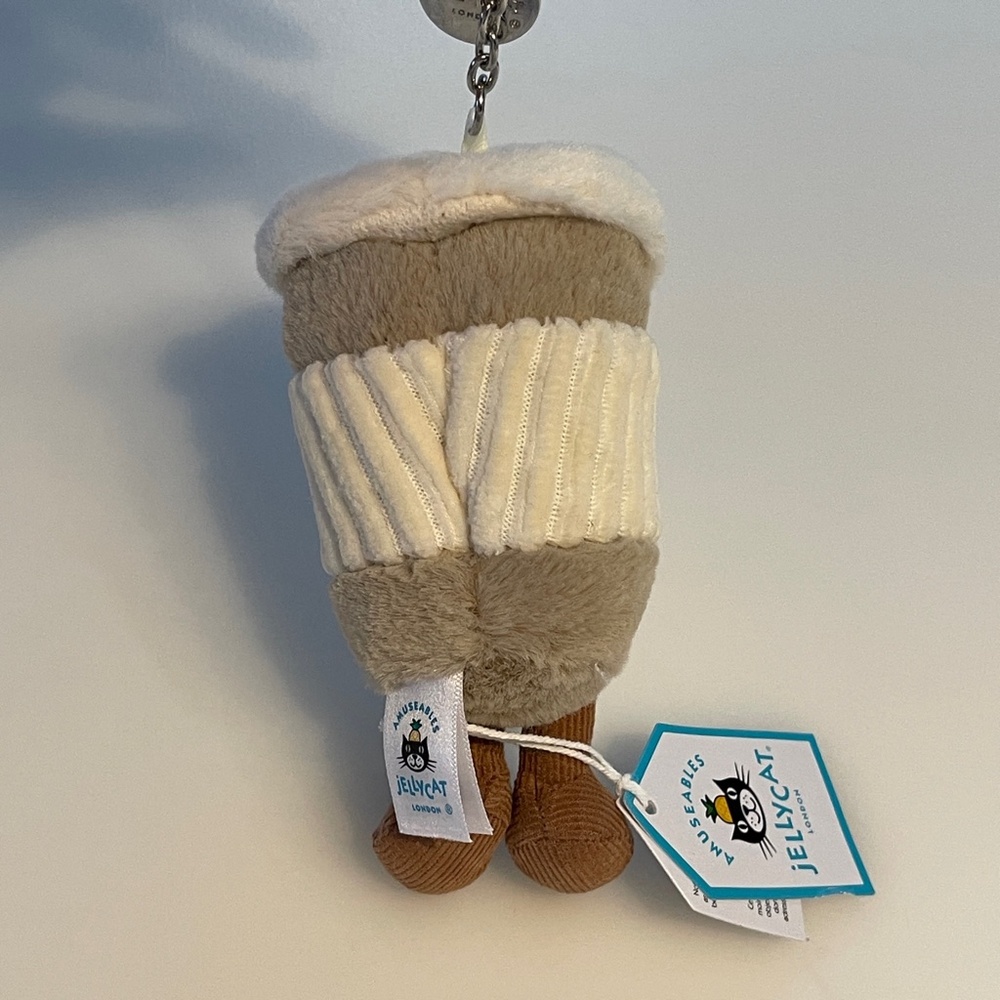BNWT NEW RARE Jellycat Amuseable Coffee To Go Bag Charm Keyring Chain Beige - Picture 3 of 6